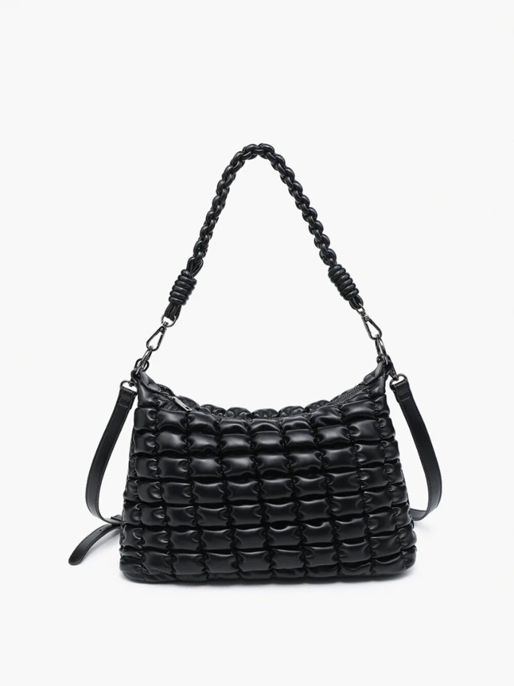 Jen & Co Jacqueline Quilted Satchel Shoulder Bag Black With Braided Handle & Adj - Picture 1 of 12